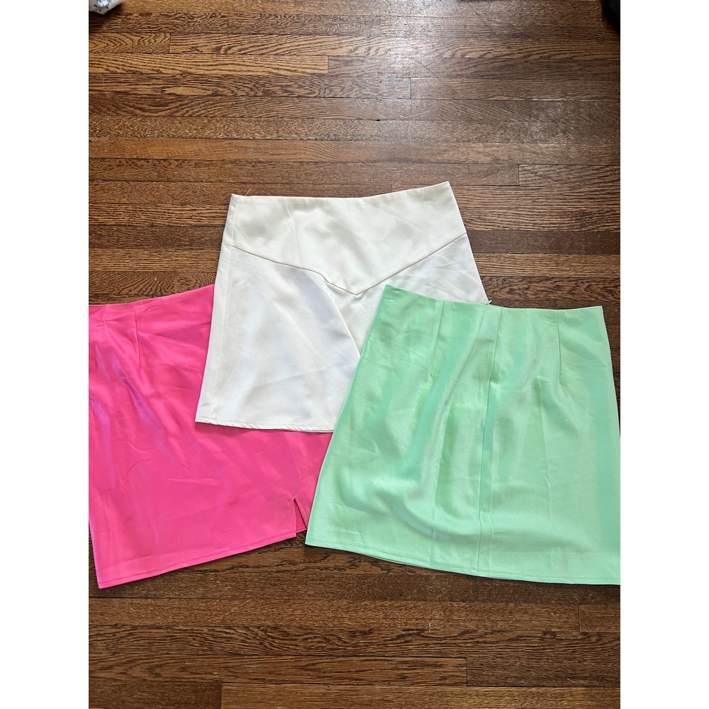 Princess Polly Mini Skirt Bundle Lot of 3 Pink Mint Ivory Pink Satin Size 6 US